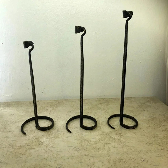 Vintage Hand Forged Wrought Iron Candle stick Holders In Style of Lance - Picture 4 of 10